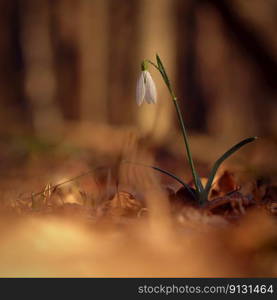 Spring colorful background with flower - plant. Beautiful nature in spring time. Snowdrop (Galanthus nivalis).