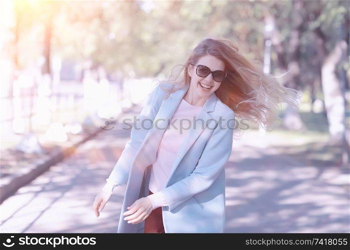 spring, female seasonal portrait / walk happy girl outdoors, spring mood girl
