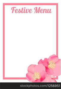 Spring Festive Menu. Happy valentines day menu background. Design template for holidays with spring flowers.. Spring Festive Menu. Happy valentines day menu background. Design template for holidays with flowers.