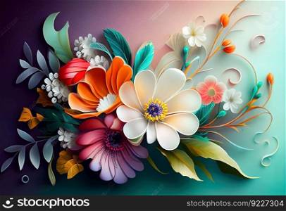 Spring floral abstract background Bouquet of Flowers illustration. AI generative.