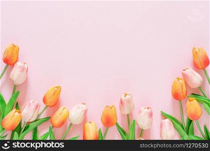 Spring floral background, greeting card, top view