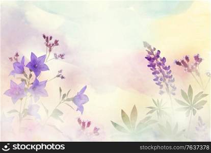 Spring floral composition made with colorful flowers on light pastel background. Soft focus.