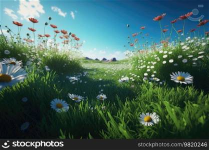 Spring floral field. Illustration Generative AI
