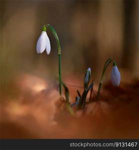 Spring flowers. The first flowering white plants in spring. Natural colorful background.  Galanthus nivalis .