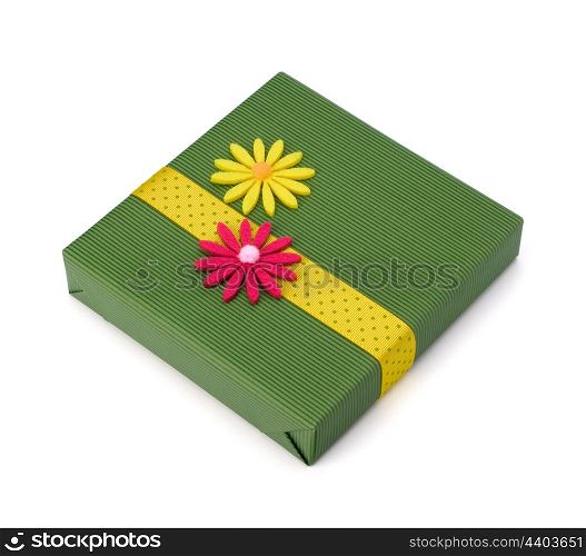 Spring gift with flower decoration isolated on white background
