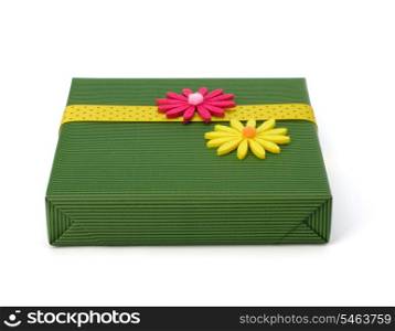 Spring gift with flower decoration isolated on white background
