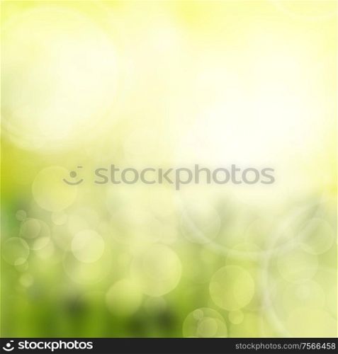 spring green and yello garden bokeh background with sun beams. green and yellow bokeh background