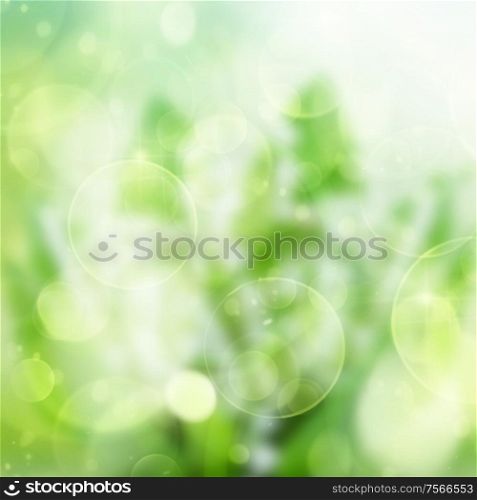 spring green festive garden bokeh background with sun beams. green festive bokeh background