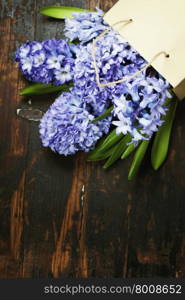 Spring hyacinth on vintage wooden background