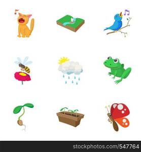 Spring icons set. Cartoon illustration of 9 spring vector icons for web. Spring icons set, cartoon style