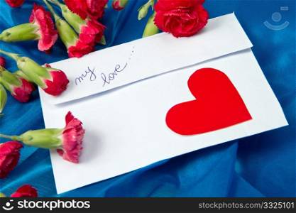 Spring letter and red carnation