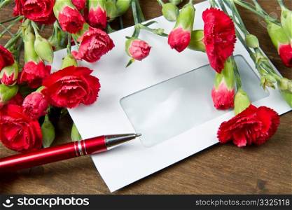 Spring letter and red carnation