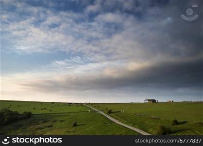 Spring morning over agricultural landscape in Englsh countryside