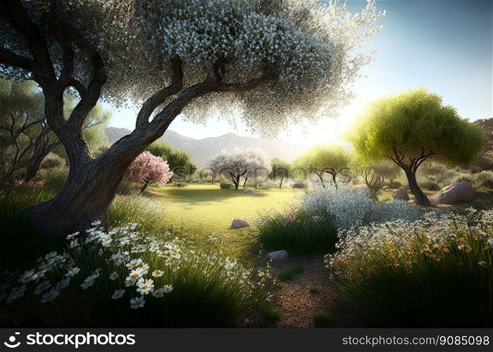 Spring Natural Background. Illustration AI Generative. Spring Natural Background. Illustration Generative AI