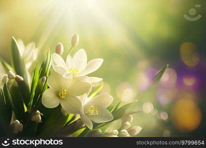 Spring natural floral Easter background. Illustration AI Generative 