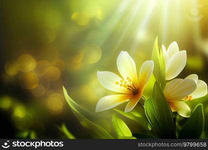 Spring natural floral Easter background. Illustration AI Generative 