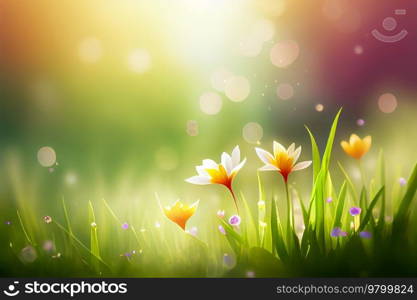 Spring natural floral field background. Illustration AI Generative 