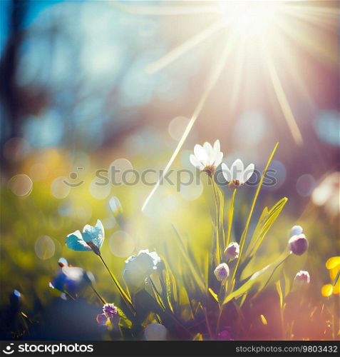 Spring natural floral field background. Illustration AI Generative 