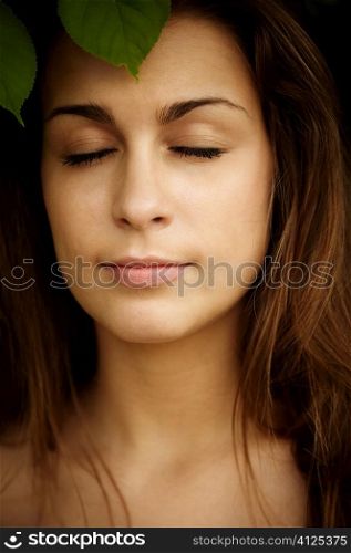 spring or summer concept, selective focus on eye of woman