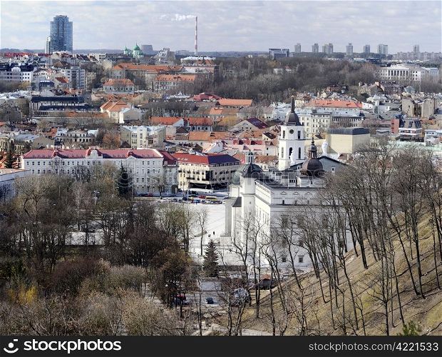 Spring panorama of Vilnius - capital of Lithuania. Early spring.