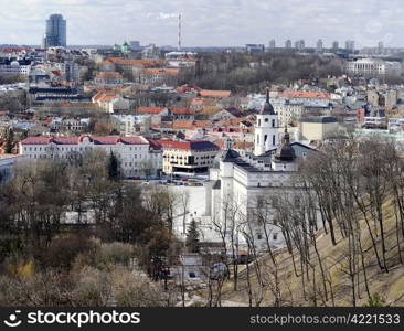 Spring panorama of Vilnius - capital of Lithuania. Early spring.