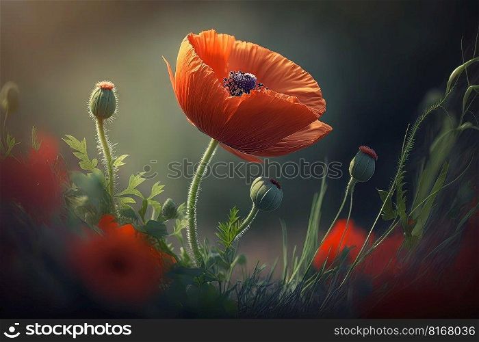 spring poppy flower background. Illustration Generative AI 