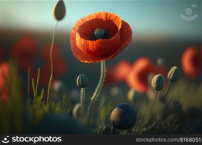 spring poppy flower background. Illustration Generative AI 