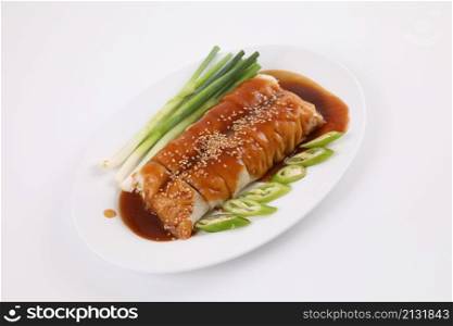 Spring Roll also known as Egg Roll local thai food isolated in white background