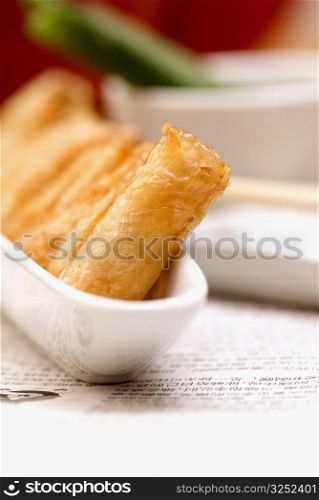 Spring rolls in a bowl