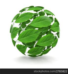 Spring. Sphere from green leaf on white background. 3d