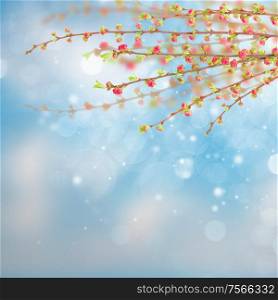 Spring tree with pink cherry flowers on blue sky background. Spring tree with pink flowers