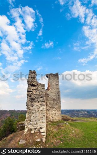 Spring view of ancient castle ruins ( Kremenets city , Ternopil Region, Ukraine). Built in 12th century.