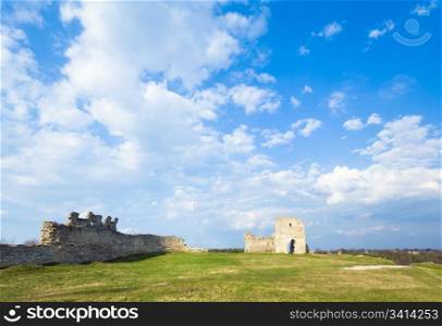 Spring view of ancient castle ruins ( Kremenets city , Ternopil Region, Ukraine). Built in 12th century.