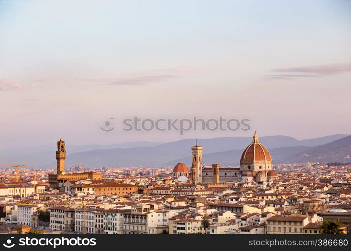 spring. view of Florence at the sunrise time from the viewpoint
