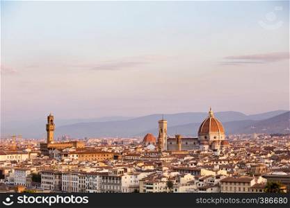 spring. view of Florence at the sunrise time from the viewpoint
