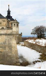 Spring view of old Pidhirtsi Castle (Ukraine, Lvivska Region, built in 1635-1640 by order of Polish Hetman Stanislaw Koniecpolski)