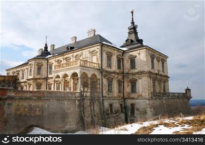 Spring view of old Pidhirtsi Castle (Ukraine, Lvivska Region, built in 1635-1640 by order of Polish Hetman Stanislaw Koniecpolski)