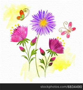 Springtime Colorful Flower and Butterfly Background