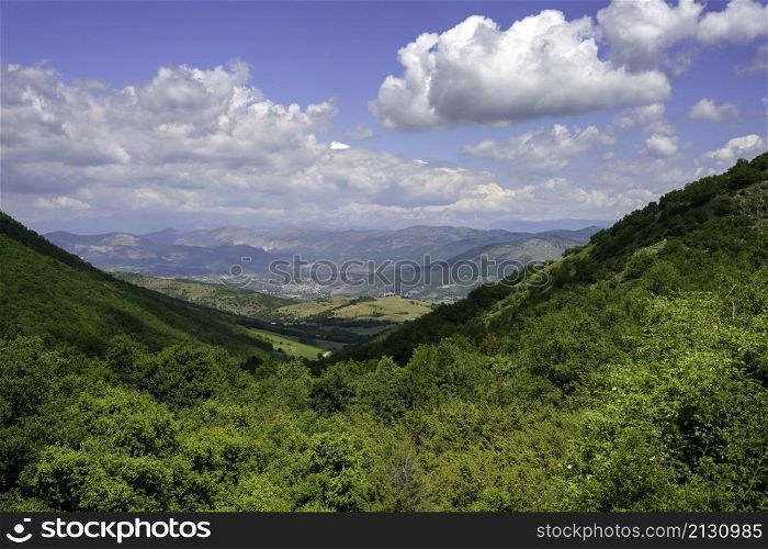 Springtime landscape in the Valle Peligna, near Raiano and Anversa, L Aquila province, Abruzzo, Italy