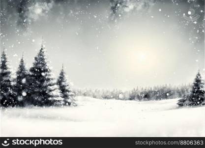 Spruce trees covered with white snow
