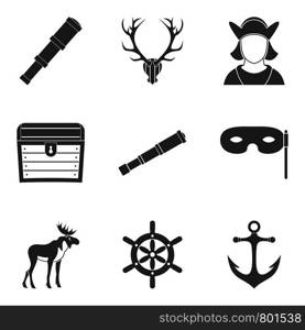 Spyglass icons set. Simple set of 9 spyglass vector icons for web isolated on white background. Spyglass icons set, simple style