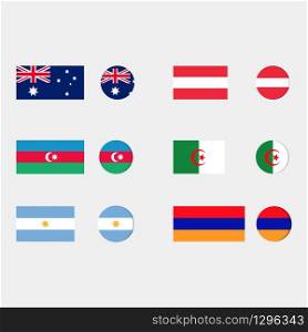 Square and round flags of Australia, Austria, Argentina, Armenia, Algeria, Azerbaijan. Vector EPS 10