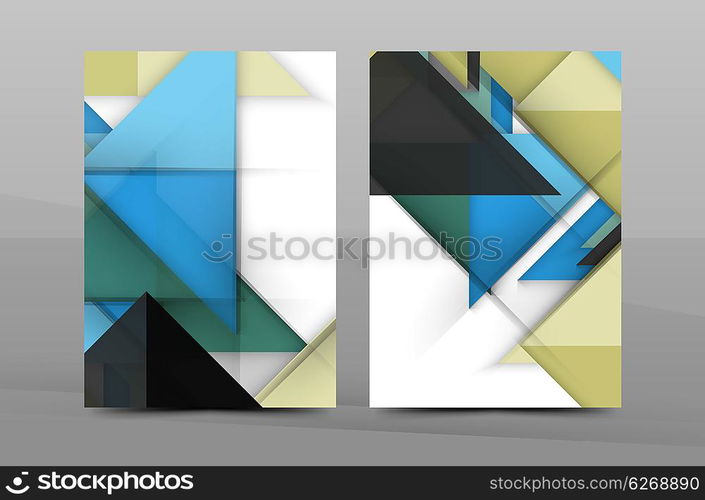 Square and triangle design. Colorful geometric A4 business print template. Brochure or annual report cover, business flyer layout, geometric abstract poster, identity illustration