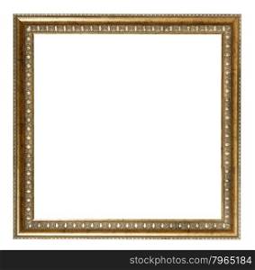 square baroque style golden wooden picture frame with cut out blank space isolated on white background