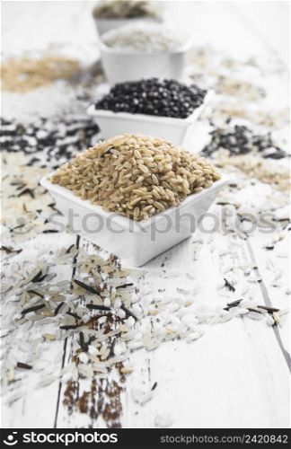 square bowls with various sorts rice