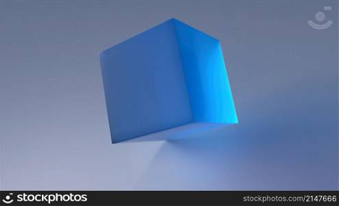Square crystal with 3d render gradient and sharp edges standing on polished surface. Geometric matte decoration for digital and trendy interiors. Ice artifact with mysterious glow. Square crystal with 3d render gradient and sharp edges standing on polished surface. Geometric matte decoration for digital and trendy interiors. Ice artifact with mysterious glow.. Elegant glass volumetric cube