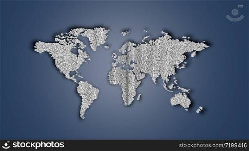 Square dotted world map on blue background