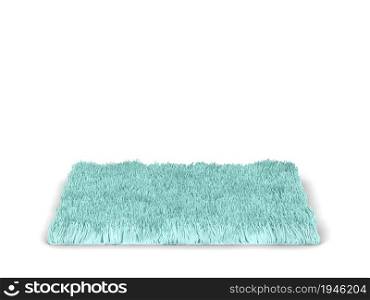 Square fluffy rug. 3d illustration isolated on white background. Simple carpet