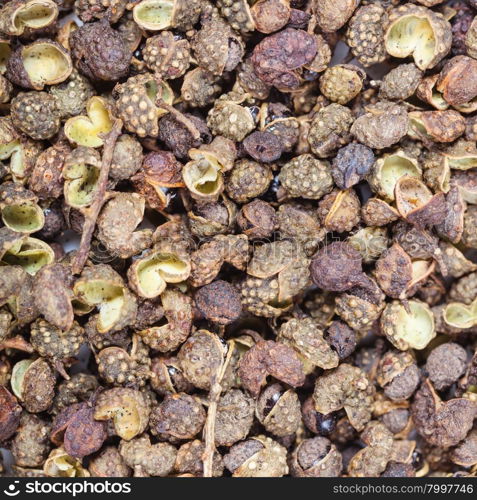 square food background - dried pods of Sichuan pepper close up