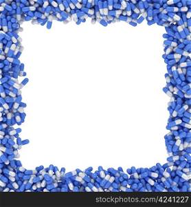 Square frame made from blue capsules